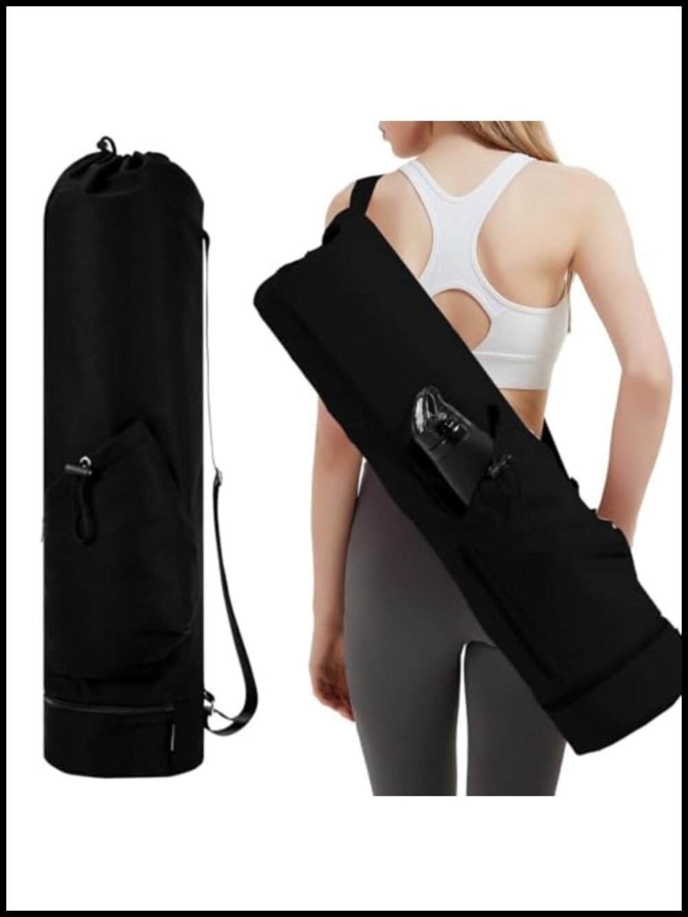 Yoga Mat Bag Full Zip Carrier Drawstring Water Bottle Pocket Polyester